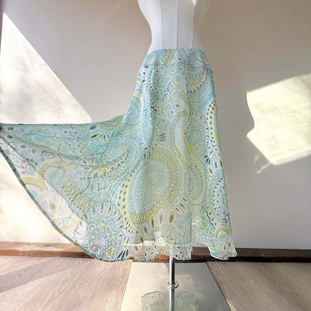 Vintage Y2K Pure Silk Blue and Green Paisley Skirt